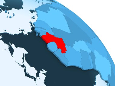 Gine şeffaf okyanuslar ile siyasi küre mavi 3 boyutlu model üzerinde vurgulanır. 3D çizim.