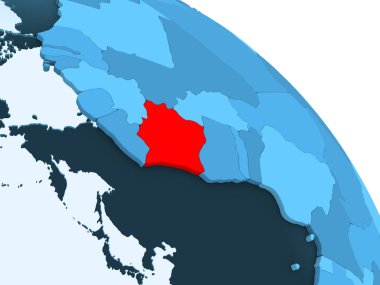 Fildişi Sahili mavi 3d modeli bir siyasi dünya şeffaf okyanuslar ile vurgulanır. 3D çizim.