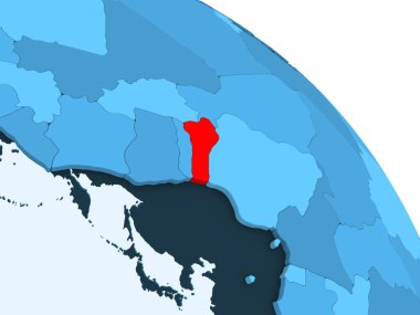 Benin şeffaf okyanuslar ile siyasi küre mavi 3 boyutlu model üzerinde vurgulanır. 3D çizim.