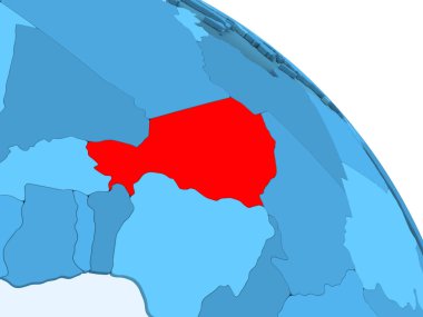 Nijer şeffaf okyanuslar ile siyasi küre mavi 3 boyutlu model üzerinde vurgulanır. 3D çizim.