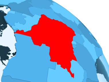 Demokratik şeffaf okyanuslar ile siyasi küre mavi 3d modeli vurgulanan Kongo Cumhuriyeti. 3D çizim.
