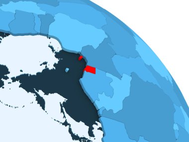 Ekvator Ginesi şeffaf okyanuslar ile siyasi küre mavi 3 boyutlu model üzerinde vurgulanır. 3D çizim.