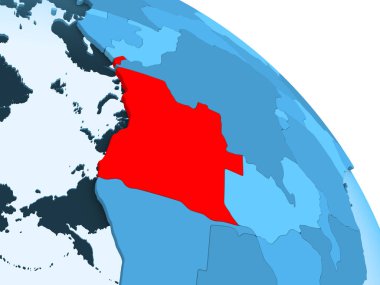 Angola şeffaf okyanuslar ile siyasi küre mavi 3 boyutlu model üzerinde vurgulanır. 3D çizim.