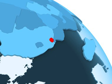 Svaziland şeffaf okyanuslar ile siyasi küre mavi 3 boyutlu model üzerinde vurgulanır. 3D çizim.