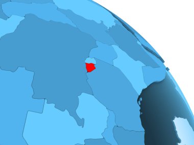 Burundi şeffaf okyanuslar ile siyasi küre mavi 3 boyutlu model üzerinde vurgulanır. 3D çizim.