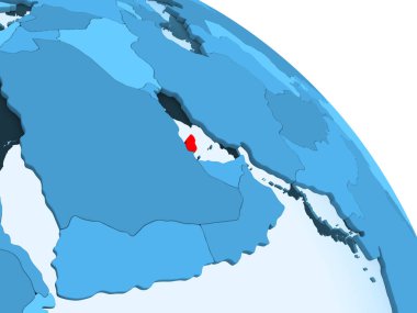 Mavi 3d modeli şeffaf okyanuslar ile siyasi dünya bir vurgulanan katar. 3D çizim.