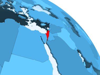 İsrail mavi 3d modeli bir siyasi dünya şeffaf okyanuslar ile vurgulanır. 3D çizim.