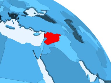 Suriye şeffaf okyanuslar ile siyasi küre mavi 3 boyutlu model üzerinde vurgulanır. 3D çizim.