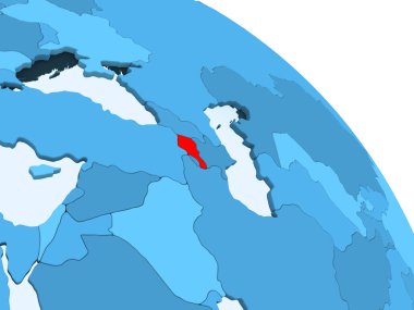 Ermenistan şeffaf okyanuslar ile siyasi küre mavi 3 boyutlu model üzerinde vurgulanır. 3D çizim.