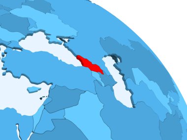 Mavi 3d modeli şeffaf okyanuslar ile siyasi dünya bir Georgia vurgulanır. 3D çizim.