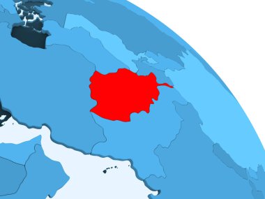 Afganistan şeffaf okyanuslar ile siyasi küre mavi 3 boyutlu model üzerinde vurgulanır. 3D çizim.