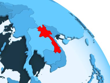 Laos şeffaf okyanuslar ile siyasi küre mavi 3 boyutlu model üzerinde vurgulanır. 3D çizim.