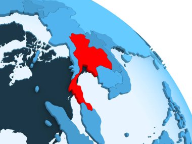 Tayland şeffaf okyanuslar ile siyasi küre mavi 3 boyutlu model üzerinde vurgulanır. 3D çizim.
