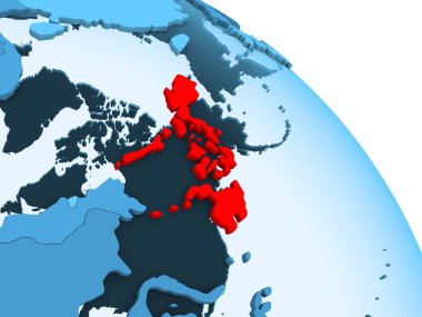 Filipinler şeffaf okyanuslar ile siyasi küre mavi 3 boyutlu model üzerinde vurgulanır. 3D çizim.