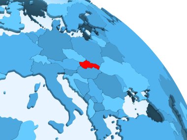 Slovakya şeffaf okyanuslar ile siyasi küre mavi 3 boyutlu model üzerinde vurgulanır. 3D çizim.