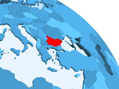 Bulgaristan şeffaf okyanuslar ile siyasi küre mavi 3 boyutlu model üzerinde vurgulanır. 3D çizim.