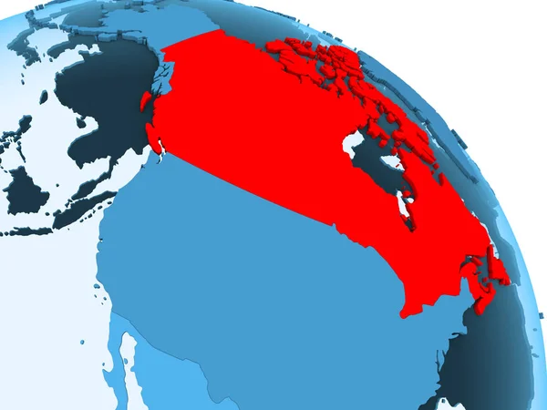 Kanada Wyróżnione Niebieski Model Globus Polityczny Przezroczystym Oceanów Ilustracja — Zdjęcie stockowe