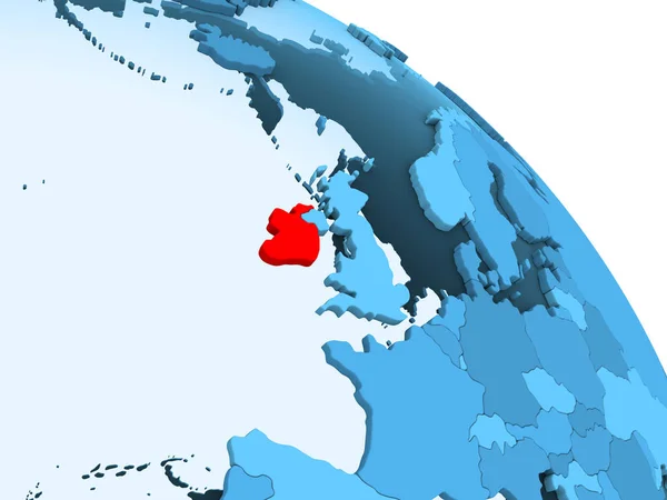 Ierland Gemarkeerd Blauwe Model Van Politieke Wereldbol Met Transparante Oceanen — Stockfoto