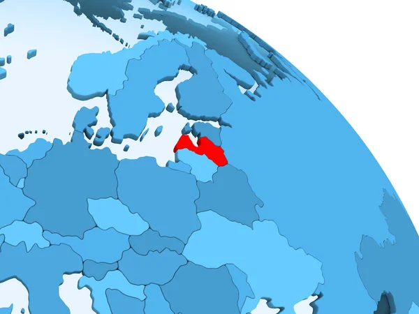 Latvia Highlighted Blue Model Political Globe Transparent Oceans Illustration — Stock Photo, Image