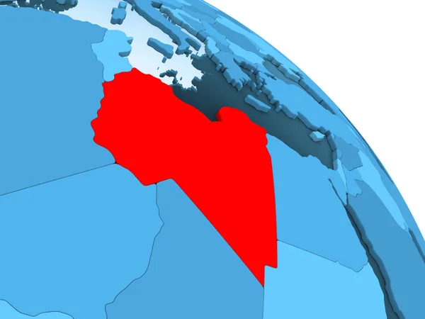 Libië Gemarkeerd Blauwe Model Van Politieke Wereldbol Met Transparante Oceanen — Stockfoto