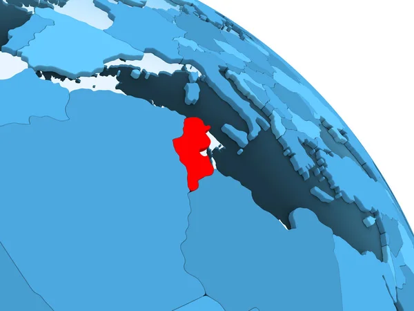 Tunesië Gemarkeerd Blauwe Model Van Politieke Wereldbol Met Transparante Oceanen — Stockfoto