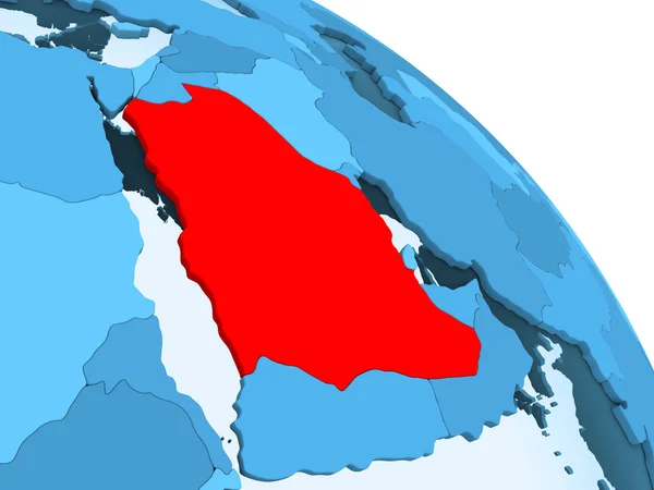 Саудівська Аравія Виділені Синій Моделі Політичних Глобус Прозорого Океанів Ілюстрація — стокове фото