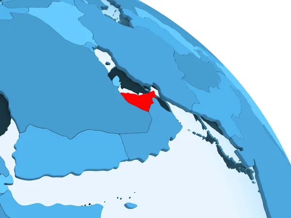 United Arab Emirates Highlighted Blue Model Political Globe Transparent Oceans — Stock Photo, Image