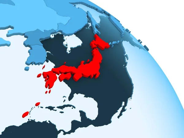 Япония Выделила Голубую Модель Политического Земного Шара Прозрачными Океанами Иллюстрация — стоковое фото