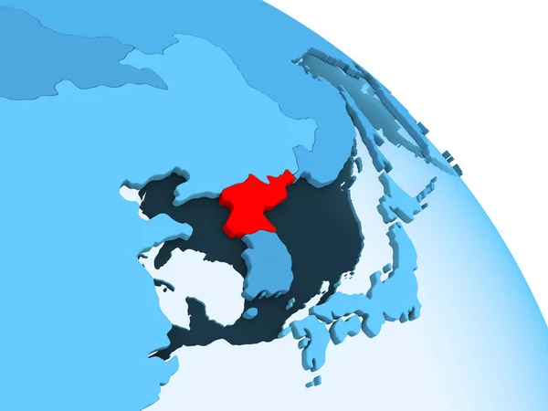 北朝鲜强调了蓝色3D 的政治全球模式与透明的海洋 — 图库照片