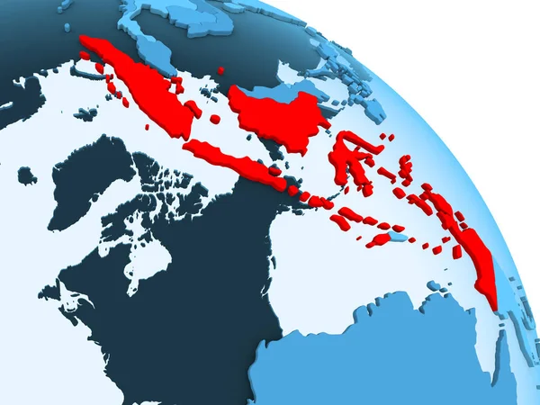 Endonezya şeffaf okyanuslar ile siyasi küre mavi 3 boyutlu model üzerinde vurgulanır. 3D çizim.