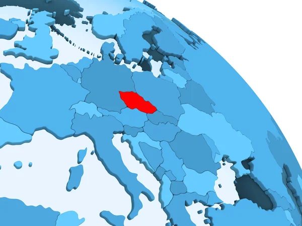 Çek Cumhuriyeti şeffaf okyanuslar ile siyasi küre mavi 3 boyutlu model üzerinde vurgulanır. 3D çizim.