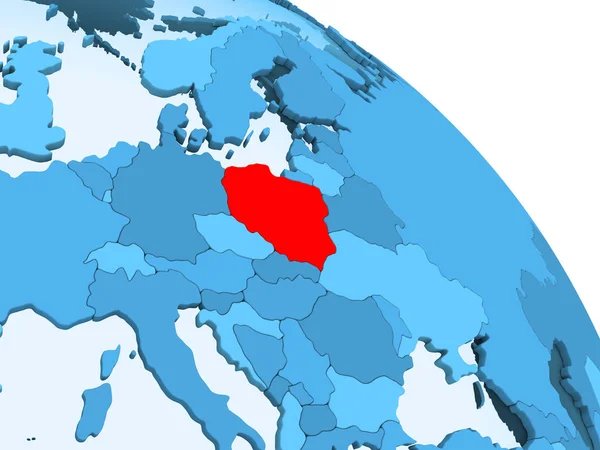 Pologne Souligné Sur Modèle Bleu Globe Politique Avec Des Océans — Photo