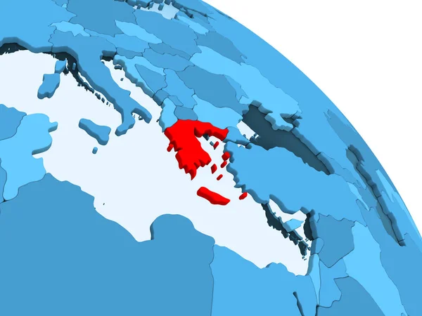 Grækenland Fremhævede Blå Model Politisk Globus Med Gennemsigtige Oceaner Illustration - Stock-foto