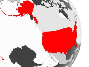 Meksika kırmızı şeffaf okyanuslar ile gri siyasi dünya üzerinde vurgulanır. 3D çizim.