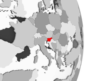 Slovenya ile şeffaf okyanuslar gri siyasi dünya üzerinde kırmızı vurgulanır. 3D çizim.