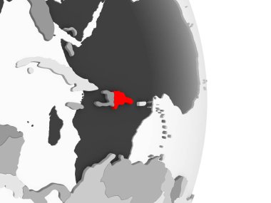 Dominik Cumhuriyeti kırmızı şeffaf okyanuslar ile gri siyasi dünya üzerinde vurgulanır. 3D çizim.