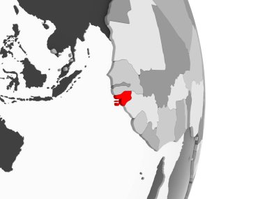 Gine Bissau kırmızı şeffaf okyanuslar ile gri siyasi dünya üzerinde vurgulanır. 3D çizim.