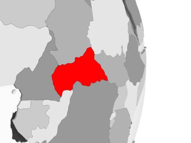 Orta Afrika kırmızı şeffaf okyanuslar ile gri siyasi dünya üzerinde vurgulanır. 3D çizim.