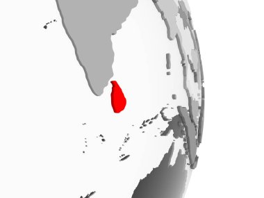 Sri Lanka kırmızı şeffaf okyanuslar ile gri siyasi dünya üzerinde vurgulanır. 3D çizim.