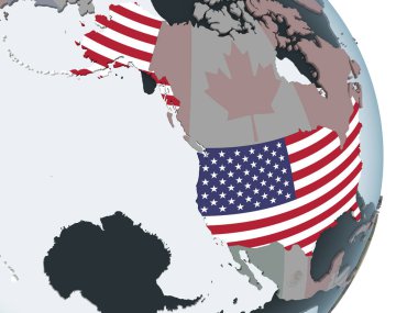 ABD katıştırılmış bayrak ile siyasi dünya üzerinde. 3D çizim.