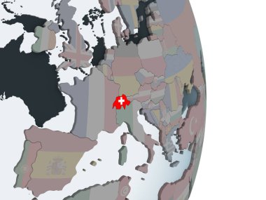 İsviçre katıştırılmış bayrak ile siyasi dünya üzerinde. 3D çizim.