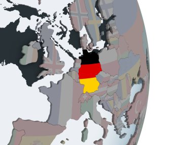 Almanya katıştırılmış bayrak ile siyasi dünya üzerinde. 3D çizim.