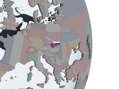 Slovakya katıştırılmış bayrak ile siyasi dünya üzerinde. 3D çizim.