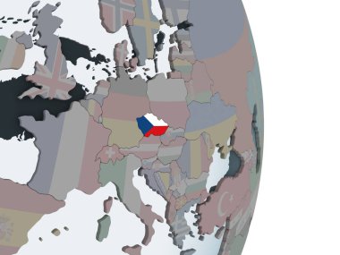 Çek Cumhuriyeti katıştırılmış bayrak ile siyasi dünya üzerinde. 3D çizim.