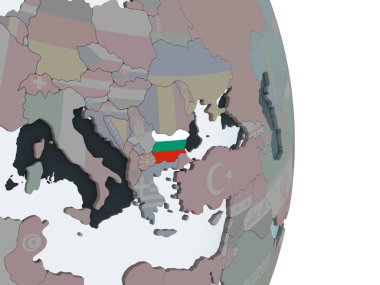 Bulgaristan katıştırılmış bayrak ile siyasi dünya üzerinde. 3D çizim.