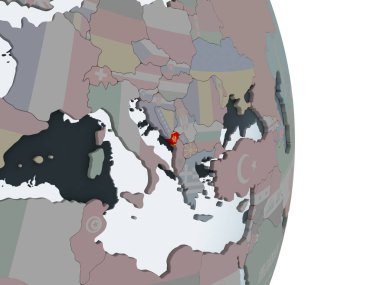 Karadağ katıştırılmış bayrak ile siyasi dünya üzerinde. 3D çizim.