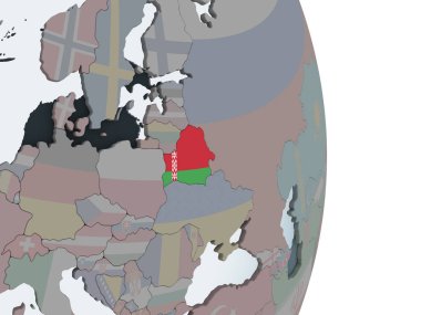 Beyaz Rusya katıştırılmış bayrak ile siyasi dünya üzerinde. 3D çizim.