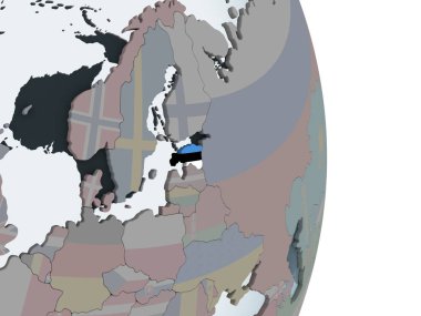 Estonya katıştırılmış bayrak ile siyasi dünya üzerinde. 3D çizim.