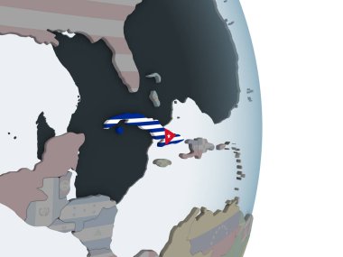 Küba katıştırılmış bayrak ile siyasi dünya üzerinde. 3D çizim.