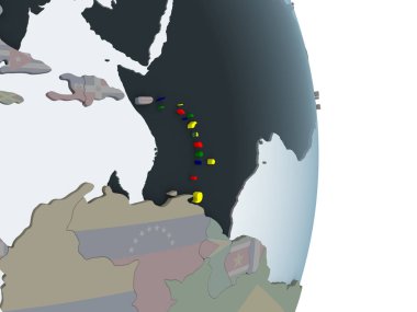 Karayipler katıştırılmış bayrak ile siyasi dünya üzerinde. 3D çizim.